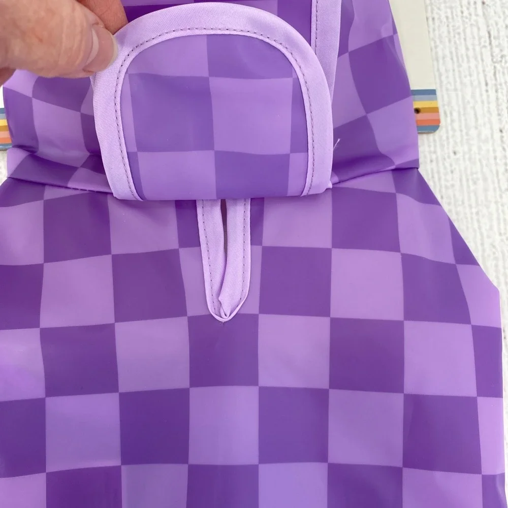 C&C California Dog Rain Coat X-SMALL Purple Checkered Waterproof Hooded Jacket